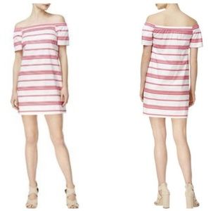 NWT Maison Jules pink & White Off Shoulder Dress